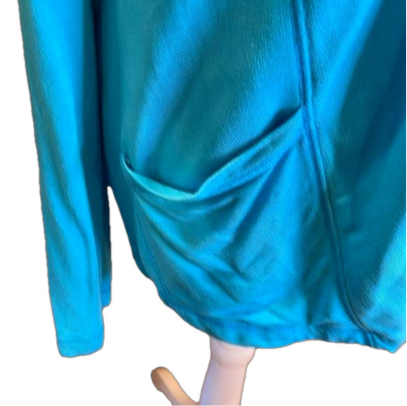 Ruby Rd M lovely shade of blue open jacket with pockets and  gathered tie neck - Picture 2 of 5